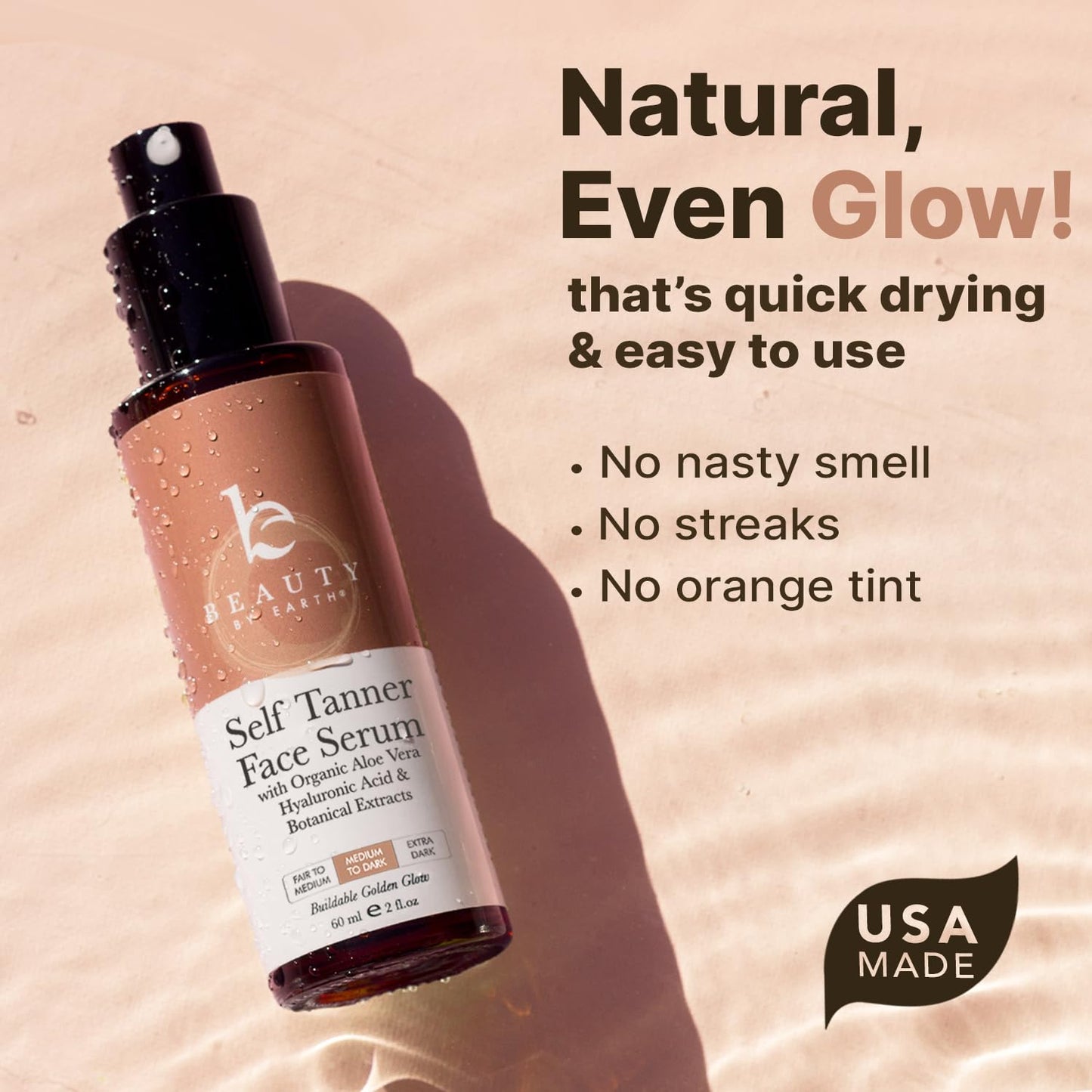 Face Tanner Serum - USA Made with Natural & Organic Ingredients, Sunless Self Tanner for Face with Anti-Aging Hyaluronic Acid, Non Toxic Bronzing Serum for Streak-Free Fake Tan & Natural Glow