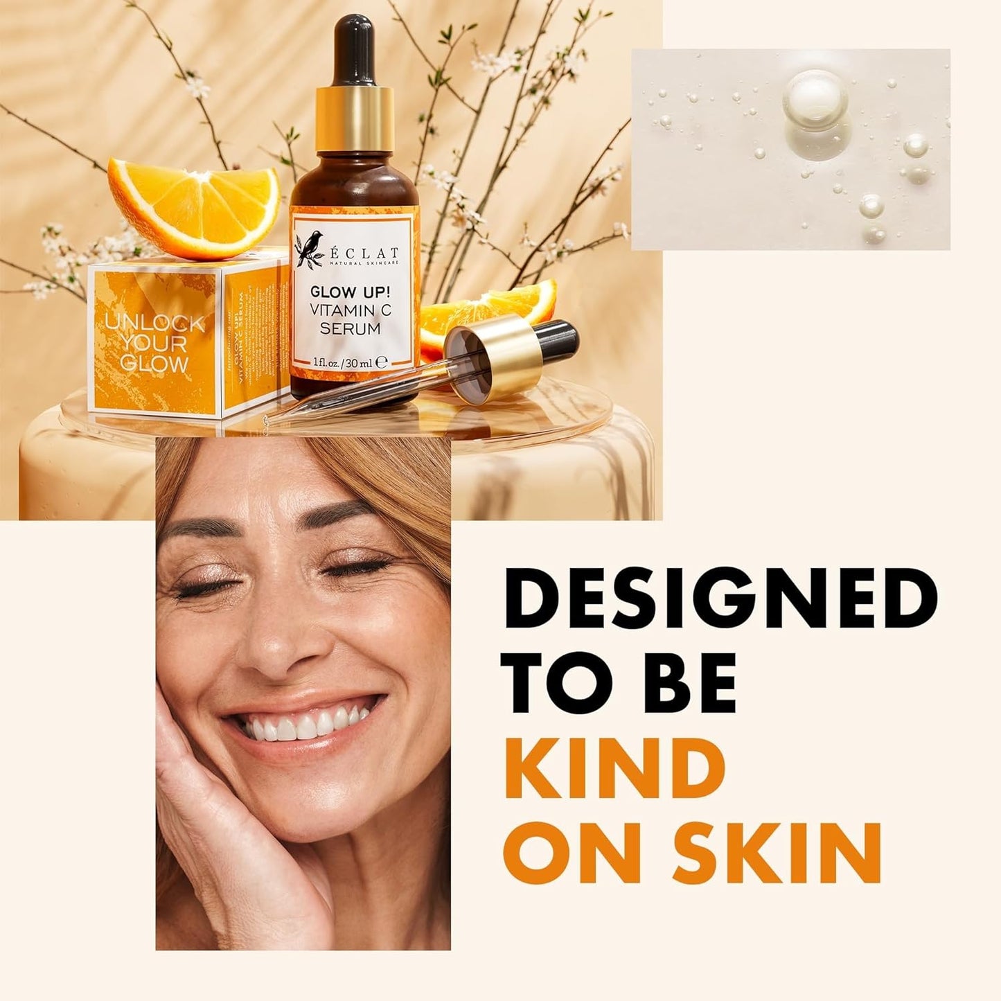 Eclat Skincare Vitamin C Face Serum - Skin Care for Dark Spots, Vitamin C Serum with Hyaluronic Acid, Ferulic Acid, & Vit E - Anti Aging and Skin Brightening, Pure Vit C Facial Care - 30 ml
