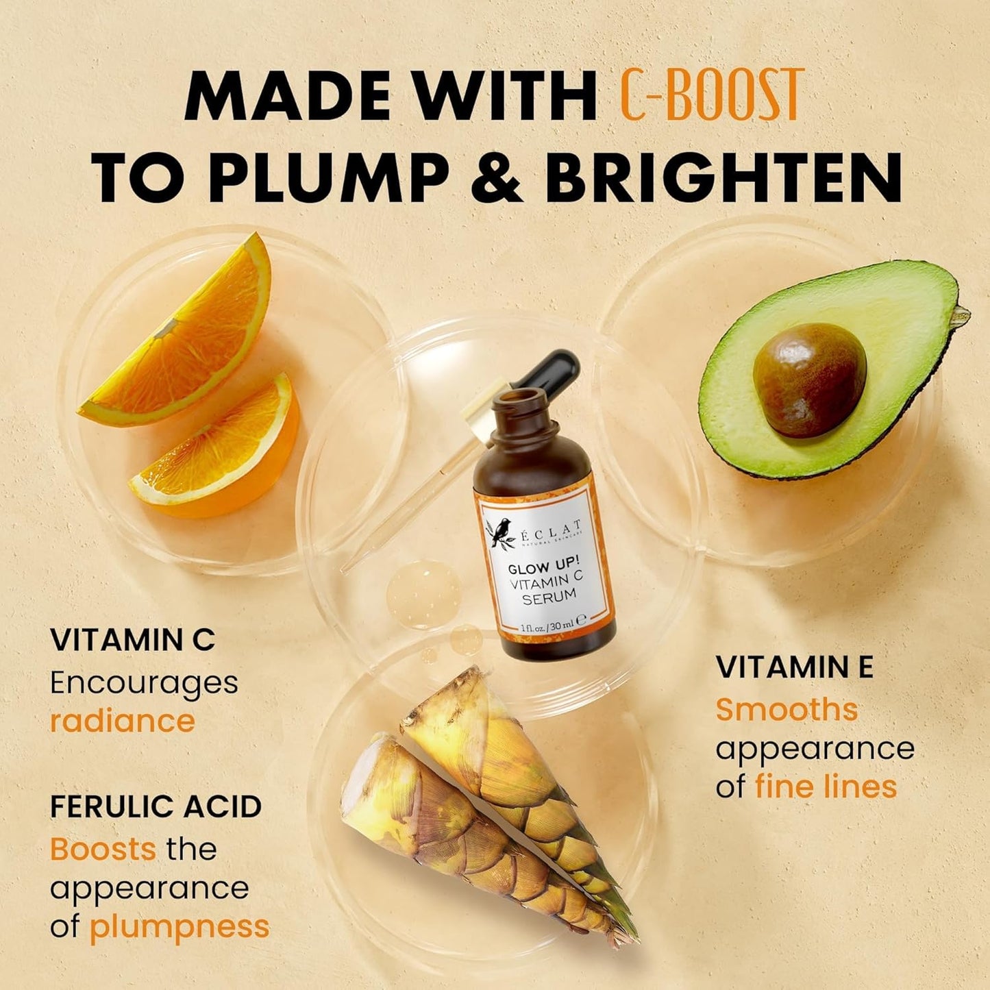 Eclat Skincare Vitamin C Face Serum - Skin Care for Dark Spots, Vitamin C Serum with Hyaluronic Acid, Ferulic Acid, & Vit E - Anti Aging and Skin Brightening, Pure Vit C Facial Care - 30 ml