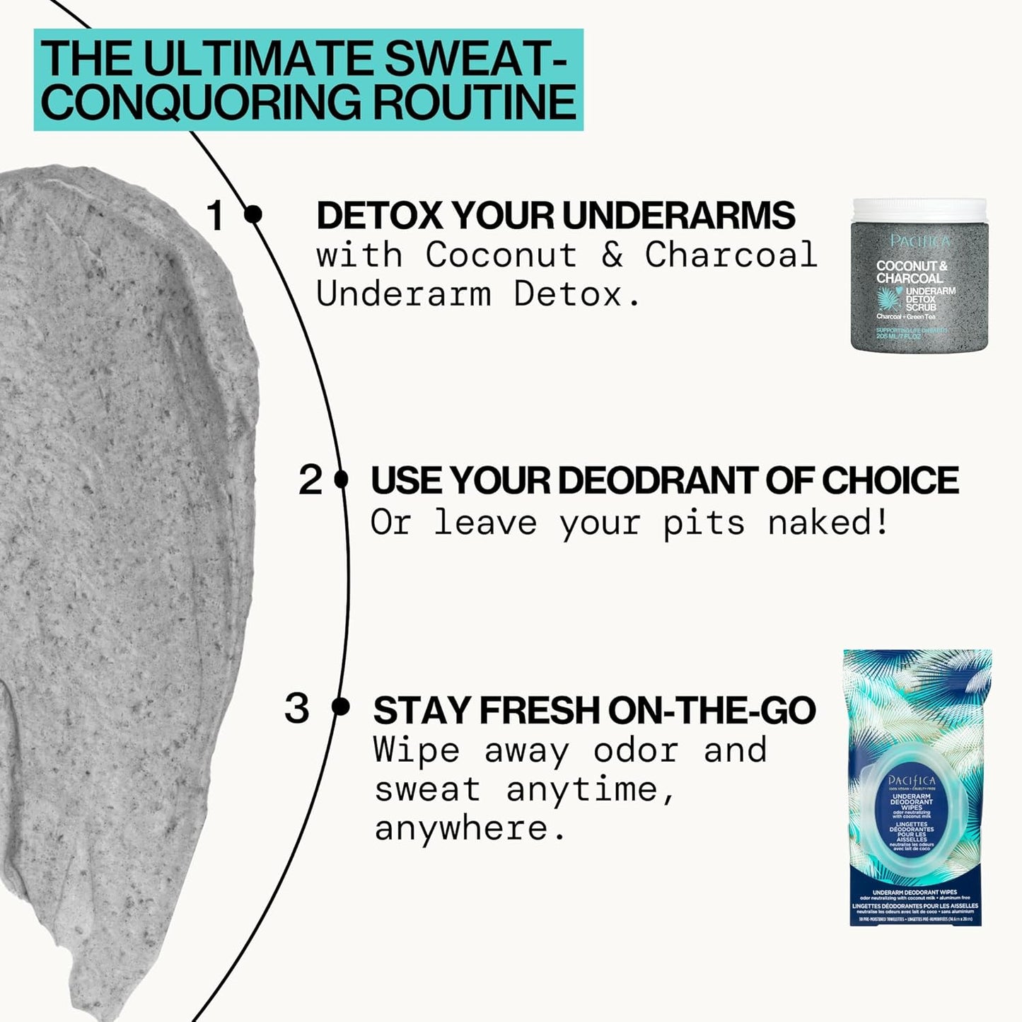 Pacifica Deodorant Wipes - Coconut Milk Underarm & Full Body Deodorant Wipes - Removes Sweat & Oil - Aluminum-Free - Natural Feminine Odor Control Clean Vegan & Cruelty-Free Dermatologist Tested