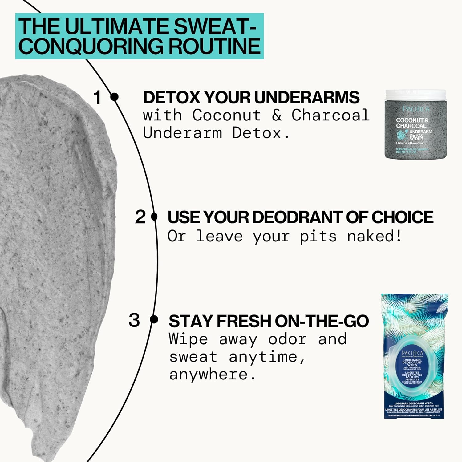 Pacifica Deodorant Wipes - Coconut Milk Underarm & Full Body Deodorant Wipes - Removes Sweat & Oil - Aluminum-Free - Natural Feminine Odor Control Clean Vegan & Cruelty-Free Dermatologist Tested
